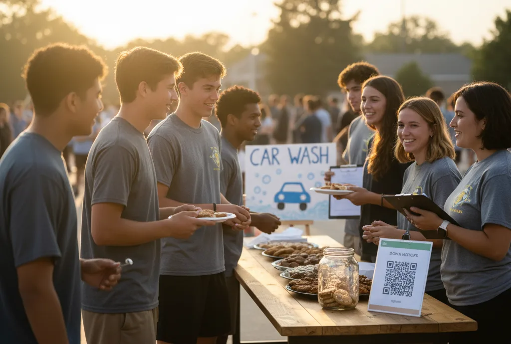 Students hosting a car wash fundraiser for sport teams