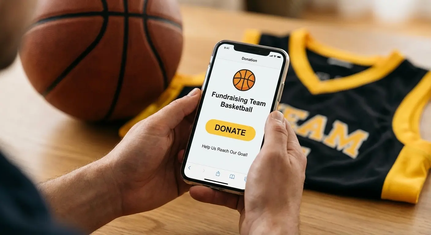 Mobile online donation page for basketball team fundraising
