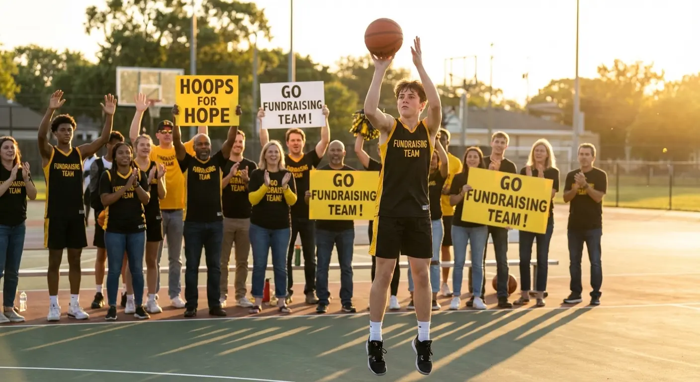 Three-point shooting competition fundraiser with community spectators
