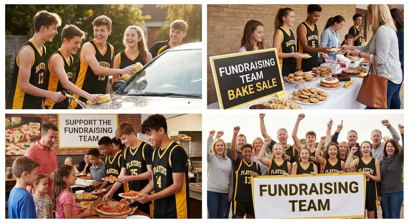Traditional basketball fundraising activities including car wash and bake sales